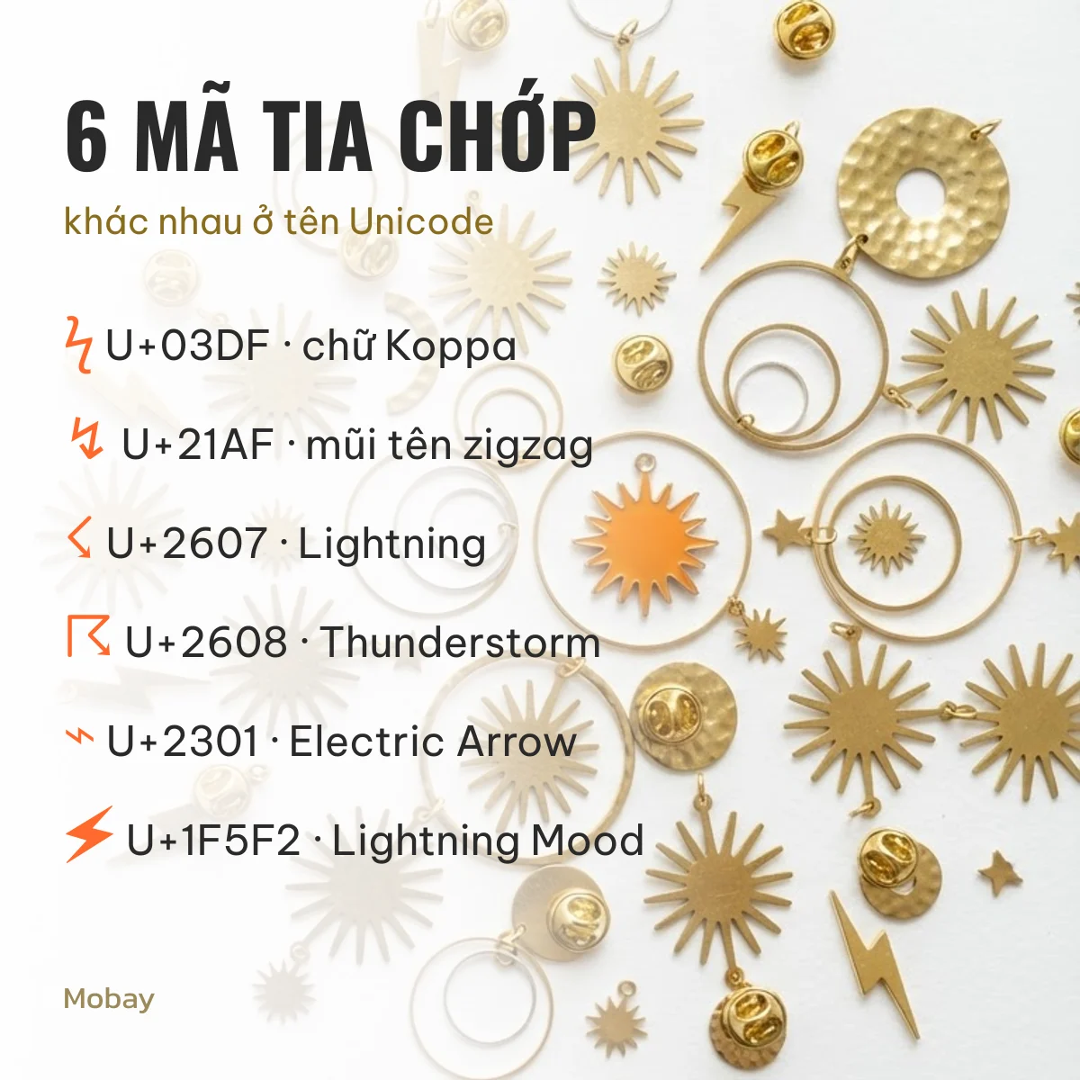 Bảng mã Unicode 6 kí tự sấm sét tia chớp